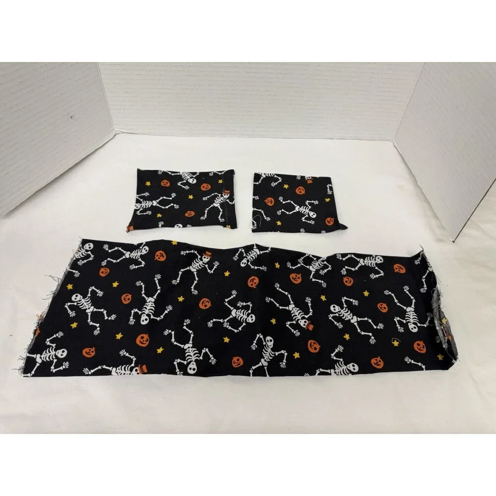 Halloween Cotton Fabric Pieces- Dancing Skeletons & Pumpkins on Black